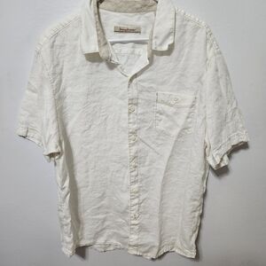 Tommy Bahama Men's Button Down Short Sleeve White 100% Linen XL Beach Hawaiian